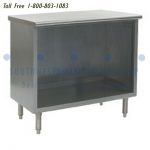 Stainless steel table flat top enclosed bottom cabinet