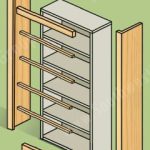 Steel metal shelving with wood trim cladding book shelf library stack bookstack