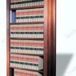 Steel book case shelves wood cladded trimwork