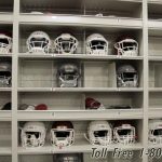 Storing college football helmets
