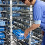 Storing sterile surgical kits on wire modular racks
