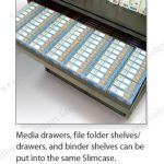 Tape storage drawer in slim line case cabinet locking secure with bindes above drawers storage data slimcase