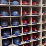 Texas rangers baseball equipment room storing caps