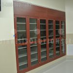 Thermofoil surgical suite storage cabinets built in wall procedural room