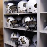 University athletics team equipment storage cubbies