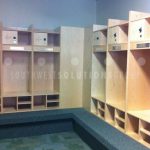 University football team sports locker room storage modular casework lockers uniform storage