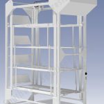 Vertical hospital bed storage lift showing positions