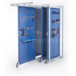 Vertical sliding pull out pegboard tool racks