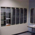 Wall mounted mail slots built in pass though office cubbys cabinets shelves mailroom sorters tx ok ar ks tn