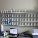 Wall mounted shelf shelving rack sorting mail adjustable above desk
