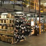 Warehouse inventory storage on shelving mezzanine
