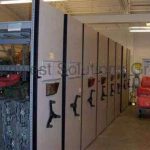 Warehouse spacesaver mechanical assist mobile storage shelves
