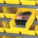 Wire shelving racks tilting plastic bin storage