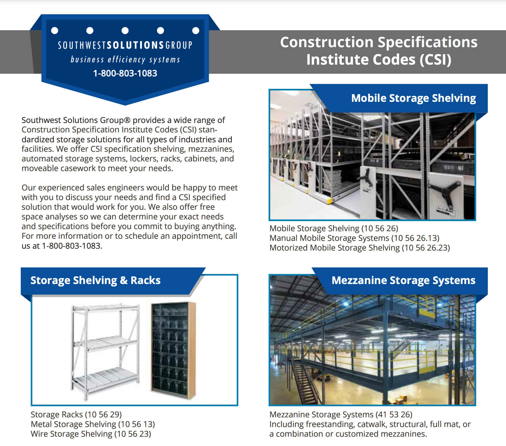 general contractor csi specifications storage equipment