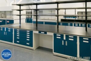 Metal lab casework shelf above