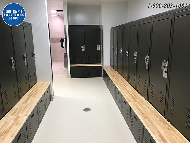 police locker room lockers with benches