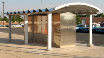 outdoor stainless steel lockers storing police department hazardous flammable material
