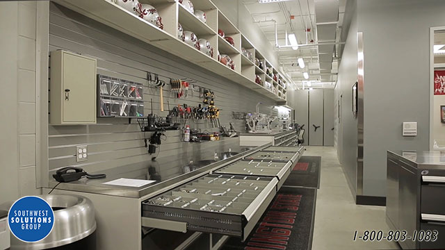 equipment room athletic storage drawers