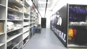 high capacity mobile shelving athletic gear