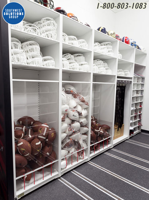 mobile athletic shelving gear storage