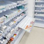 angled pharmacy shelves gravity feed