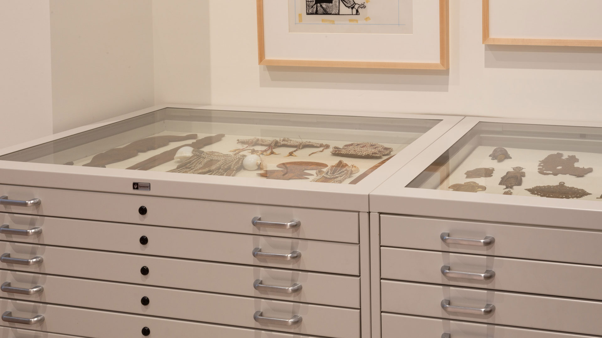 glass top museum drawers cabinets