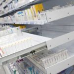 hospital pharmacy pull out slanted shelves