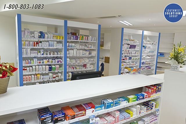 modern hospital dispensary storage shelving