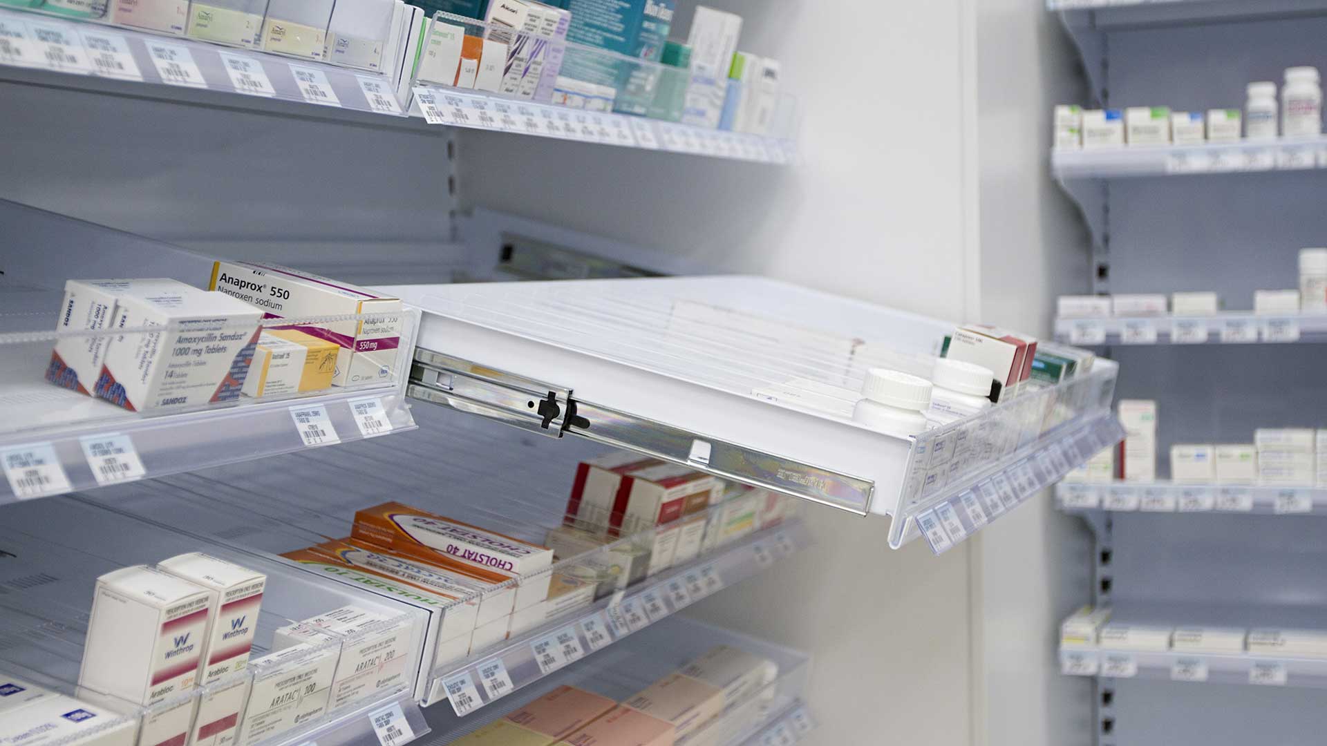 pharmacy fifo storage shelving