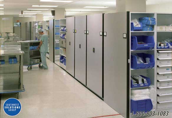 powered high density sterile storage shelving