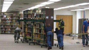 moving loaded library shelving featured