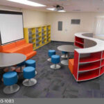 curved counter high shelves