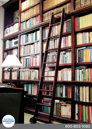 library shelves with ladder