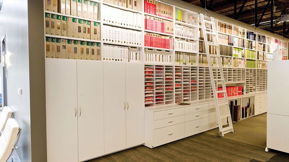 modular display wall casework with ladder