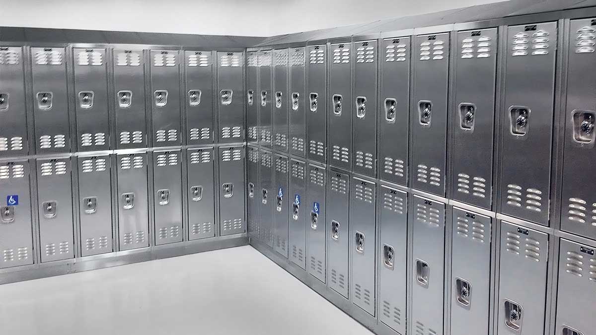 corner configurable steel locker bank
