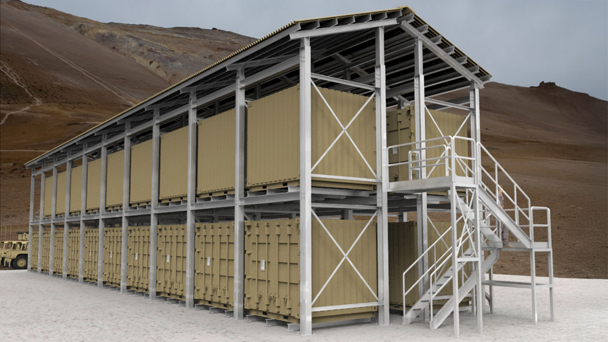 tactical container rack system for military bases