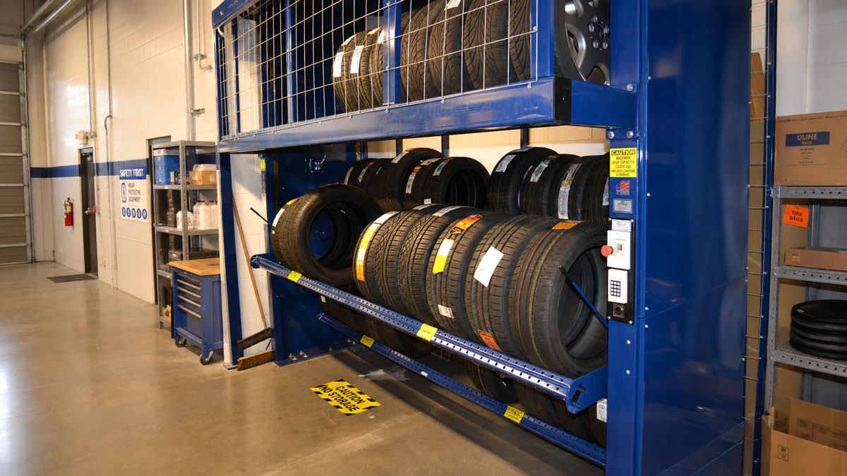 tire carousel automotive storage rack for organized tire inventory in service areas