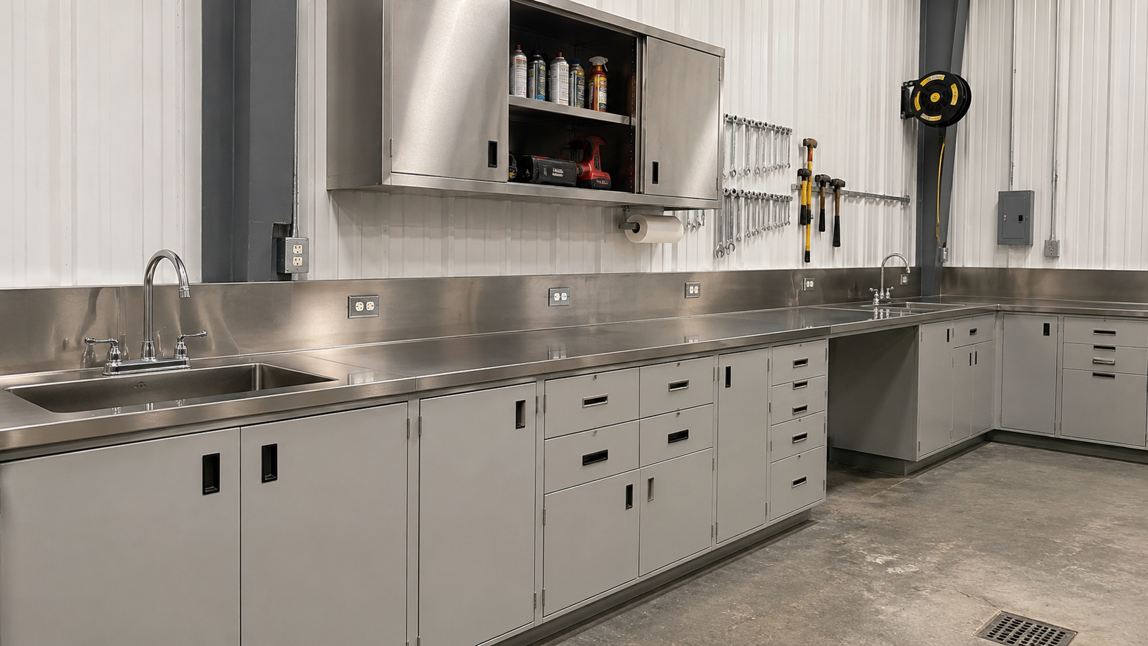maintenance shop casework with work surfaces
